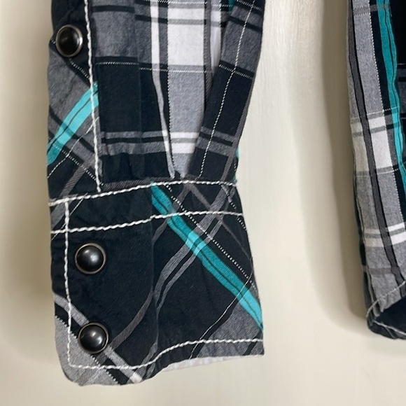 BKE Men’s Western Snap Up Plaid Shirt Black and Blue Size Small Standard Fit - Picture 3 of 7